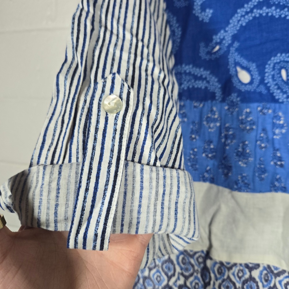 NWT Multiples Patchwork Button Shirt Medium Mixed… - image 6